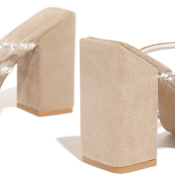 🔥Nude Rhinestone Strap Chunky Heel Mule Sandal - Picture 5 of 8